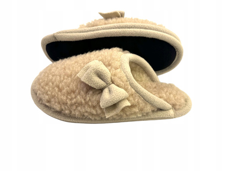 Laczki CIAPY wełniane MERYNOS ROZM 41 Kapcie BEŻOWE + KOKARDKI