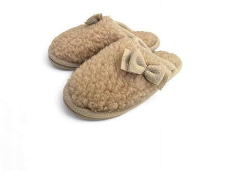 Laczki CIAPY wełniane MERYNOS ROZM 40 Kapcie BEŻOWE + KOKARDKI