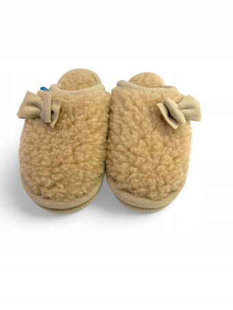 Laczki CIAPY wełniane MERYNOS ROZM 39 Kapcie BEŻOWE + KOKARDKI