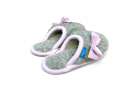 Laczki CIAPY wełniane MERYNOS ROZM 40 Kapcie RÓŻOWE + KOKARDKI