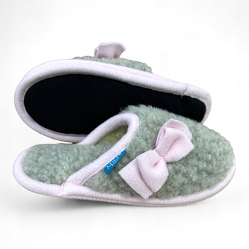 Laczki CIAPY wełniane MERYNOS ROZM 36 Kapcie RÓŻOWE + KOKARDKI