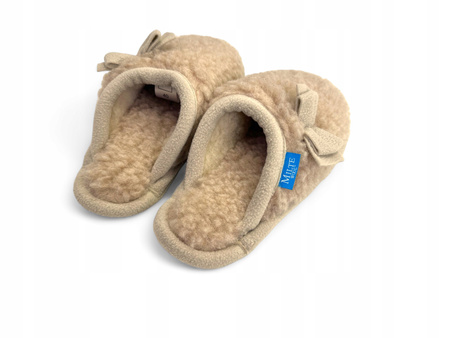 Laczki CIAPY wełniane MERYNOS ROZM 38 Kapcie BEŻOWE + KOKARDKI