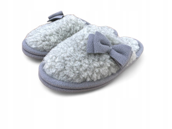 Laczki CIAPY wełniane MERYNOS ROZM 40 Kapcie SIWE+ KOKARDKI